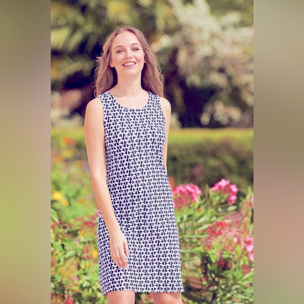 Jude Connally Beth Mini Shift Dress in Blue Chain Link size Small